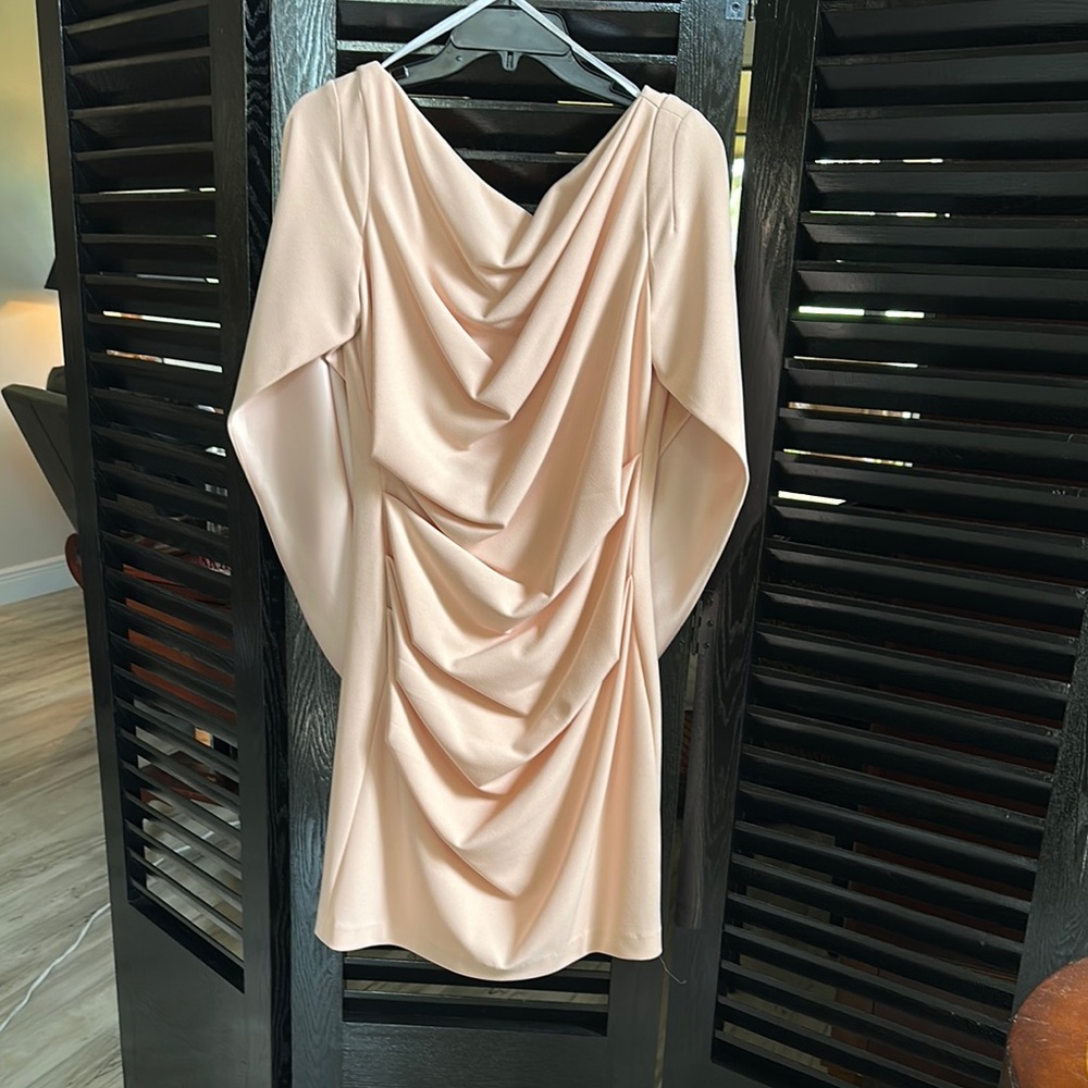 Betsy & Adam Blush Asymmetrical Ruched Cocktail Dress